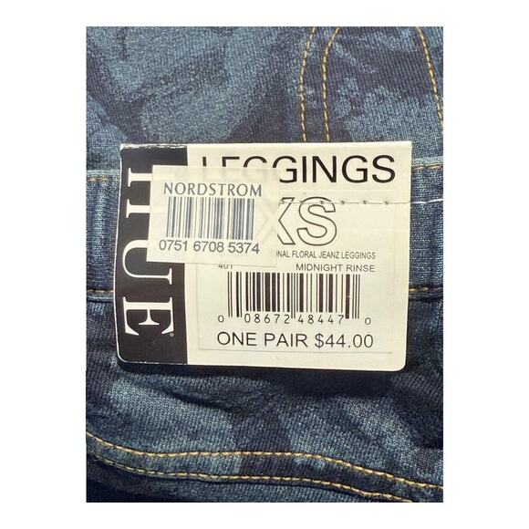 NEW‎ Hue Women's XS Floral Jeggings Midnight Rinse Blue Elastic Waistband NWT - Picture 3 of 6